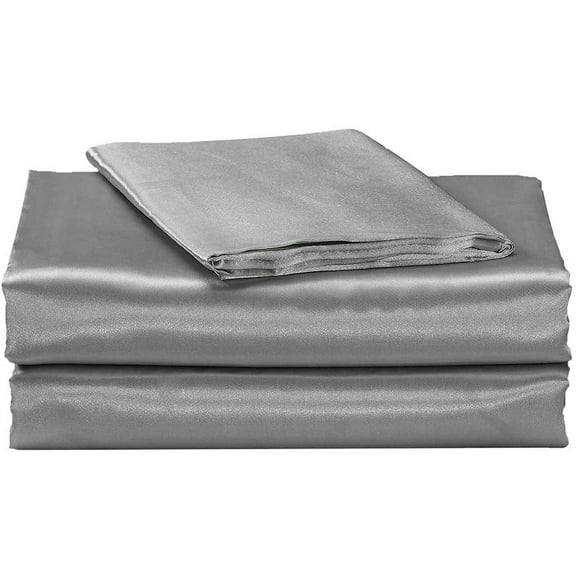 Elite Home Products 4 Piece Super Soft and Silky Satin Sheet Set (Solid/Deep Pocket) (King, Silver)