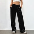 thumbnail image 2 of Women's Elastic Waist Velour Wide Leg Pants Long Palazzo Bell Bottom Casual Velvet Flare Jogger with Pockets Black, 2 of 7