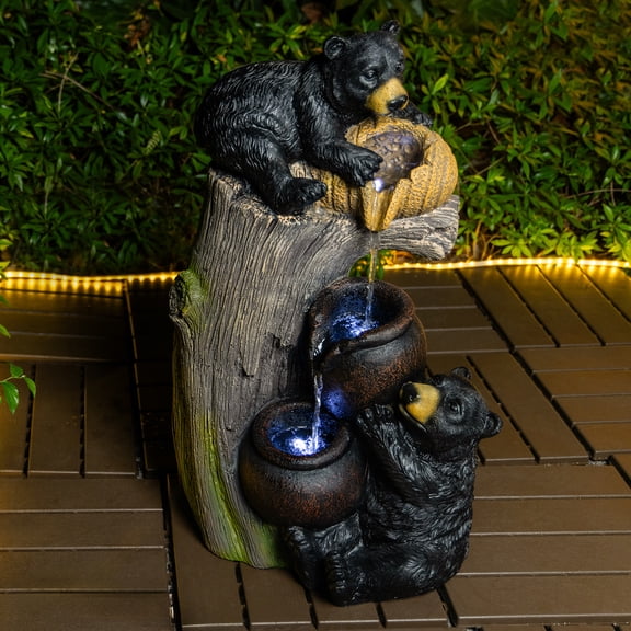 Olurrisa Bear Outdoor Water Fountain with LED Lights Cascading Fountains Outdoor for Patio Yard Balcony 23.62'' Garden Fountains Outdoor and Outdoor Water Fountain Decor