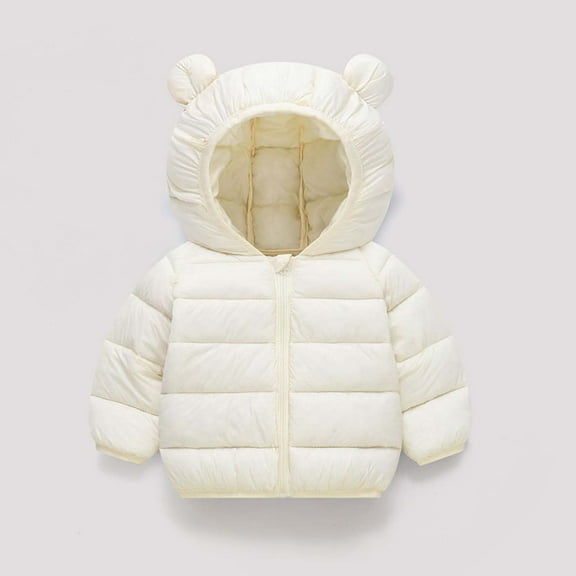 PiGOGI Toddler Winter Padded Jacket Boys Girls Hooded Zip Up Coat Warm Fleece Lined Outwear for Kids Beige 2 Years