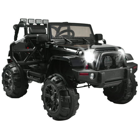 Clearance! Kids Ride On Toys 12 volt Jeep, Electric Ride On Toys for Boys, 3-8 Years Old Power Wheels Jeep, Ride On Truck Car w/ Remote Control, 3 Speeds, Spring Suspension, LED Light, Black,