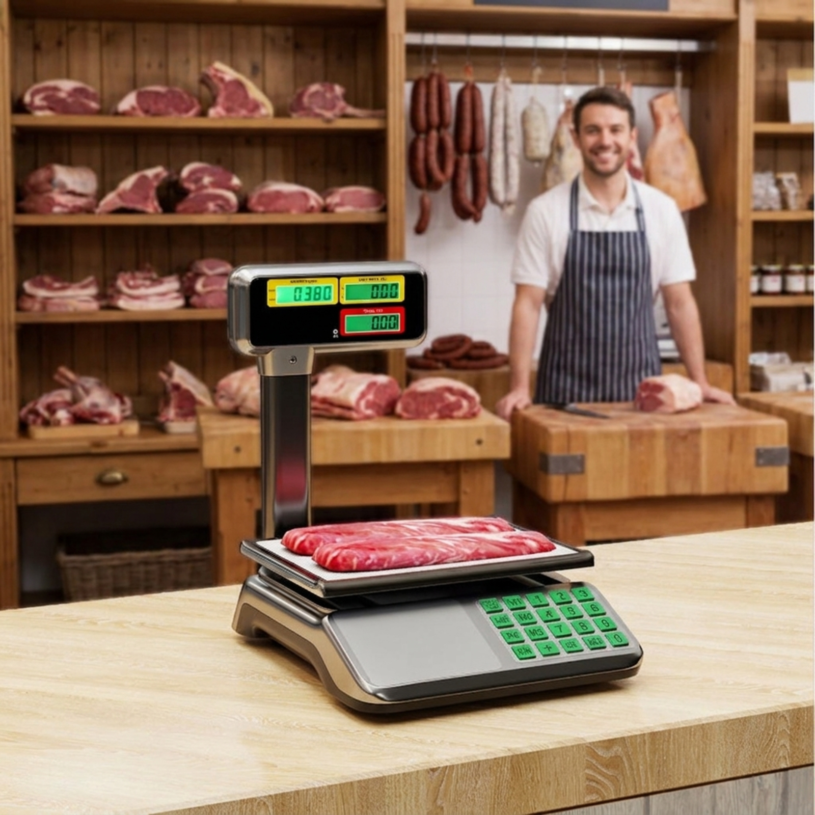 RUIE 88lb Price Computing Scale with Pole Dual LCD Display, Digital Commercial Food Scale with Counting Function and Rechargeable Battery for Deli Market Grocery Store, Silver
