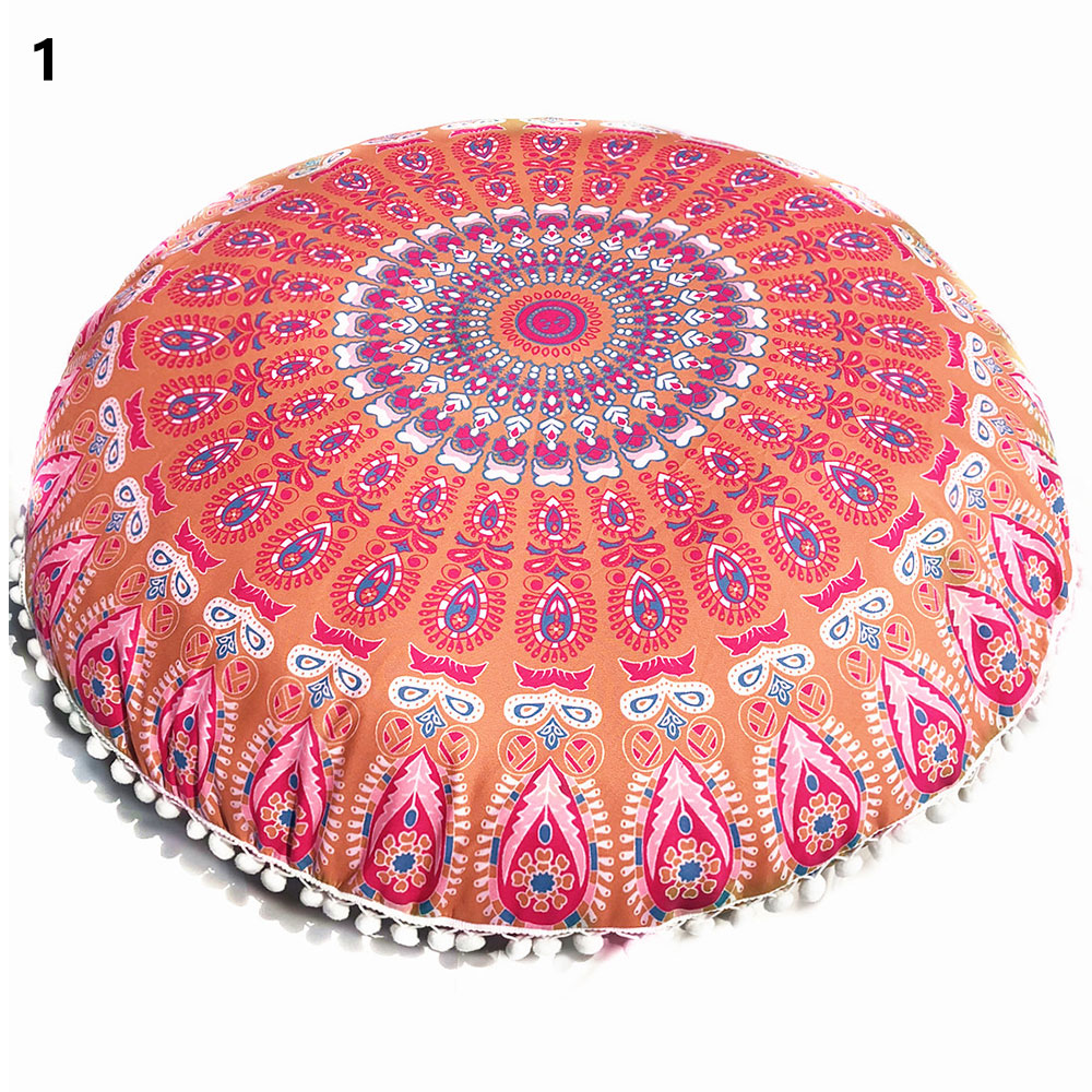 18" Round Pillow Cover, Decorative Mandala Pillow Sham, Indian Bohemian