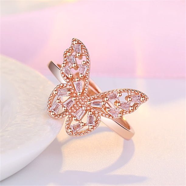 Anillo de zirconia cúbica con mariposa fresca y misteriosa a la moda, anillo exterior giratorio, regalo maravilloso Wmkox8yii shlkj1068