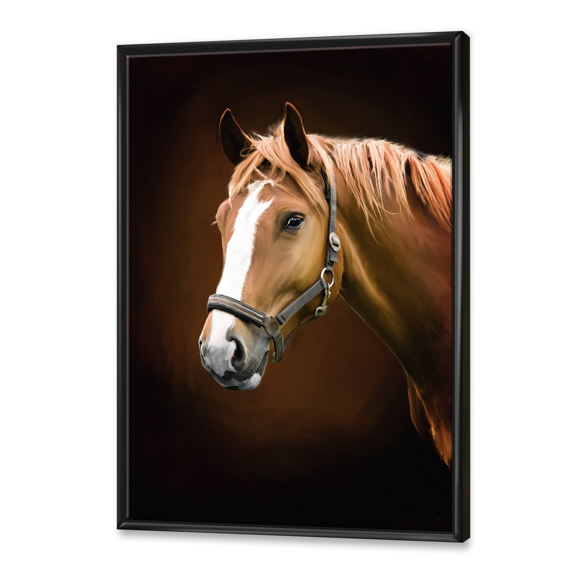 Designart 'Brown Horse With White Nose Portrait' Farmhouse Framed Canvas Wall Art Print