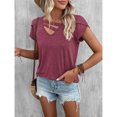 thumbnail image 3 of Women Petal Sleeve Top Casual V Neck Plain Color Dressy Loose Fit Summer Basic Tee Top Red Purple XL, 3 of 7