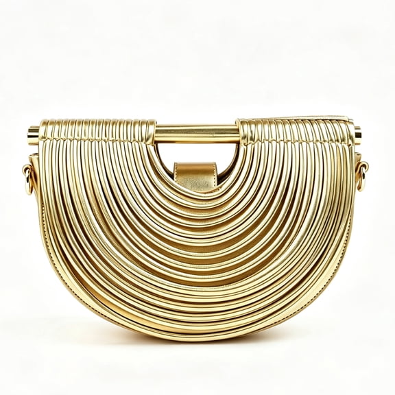 Remanland Women's Metallic Textured Crescent Evening Clutch Bag, Gold