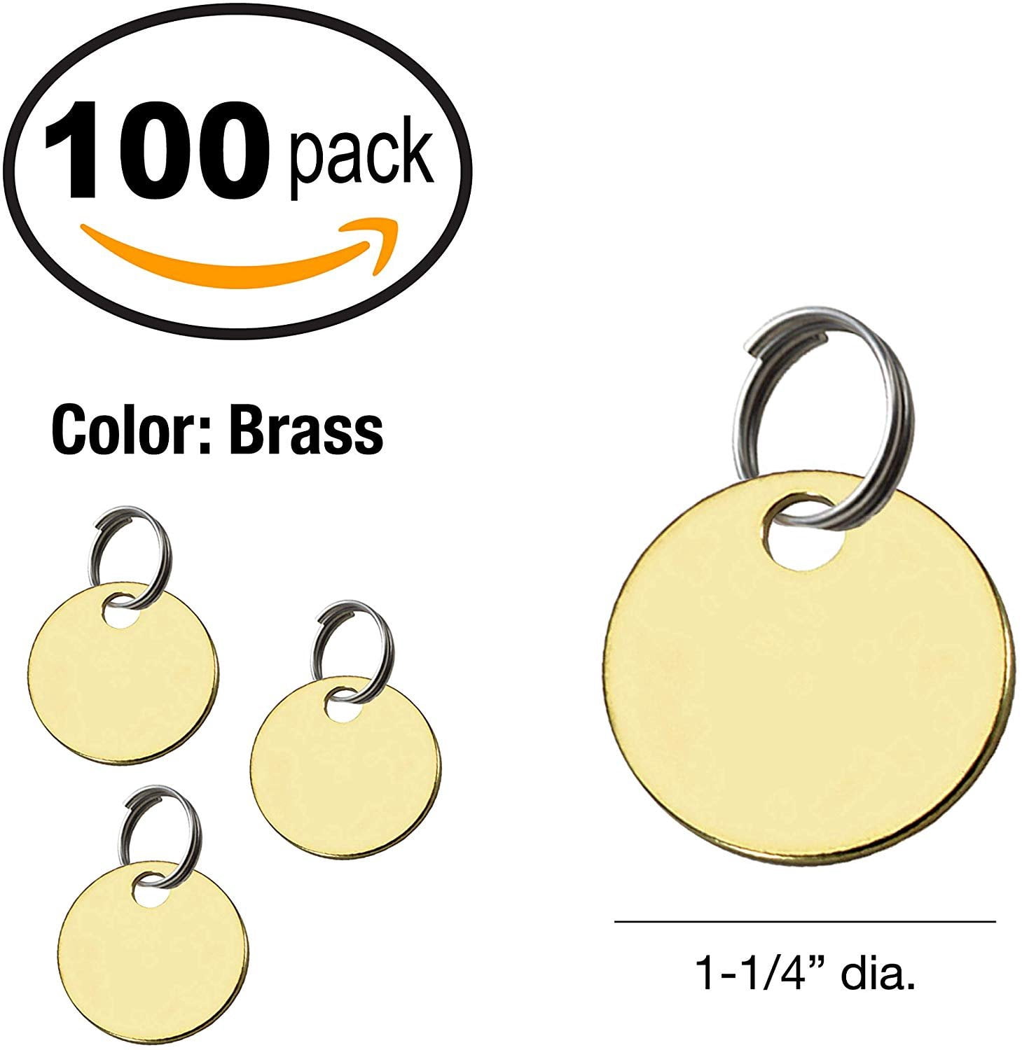 Lucky Line Solid Brass Tag - One Hole and 1-1/4 Inch Diameter, 100 Per Box 26012