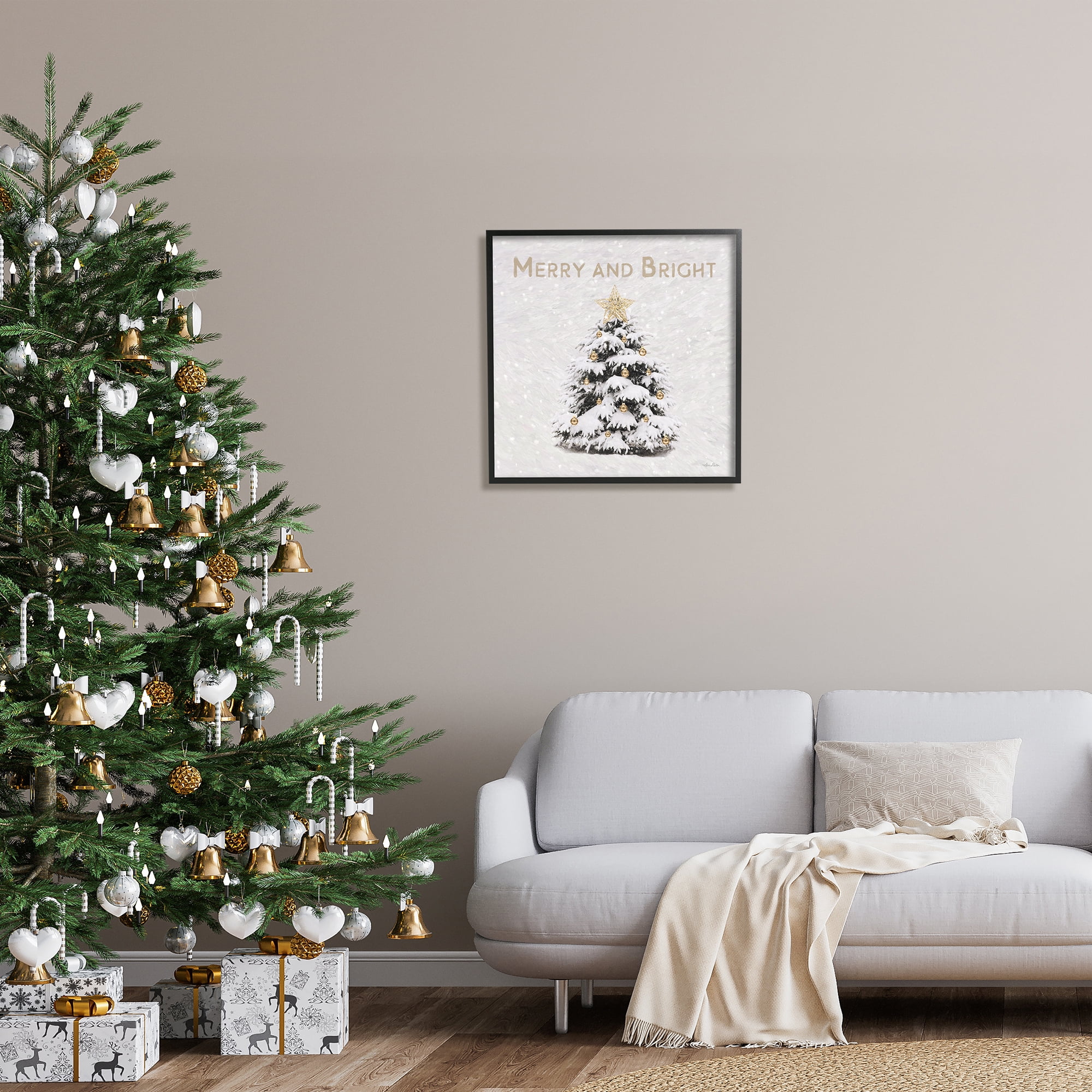 Stupell Industries Merry & Bright Scene Holiday Painting Black Framed Art Print Wall Art, 24 x 24