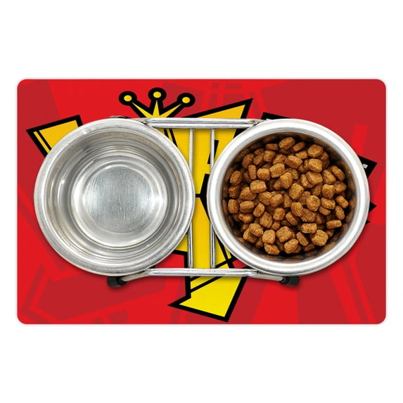 Hip Hop Pet Mat for Food and Water, Funky Graphic Hip Hop Font with Urban Downtown Skyline Illustration, Non-Slip Rubber Mat for Dogs and Cats, 18" X 12", by Ambesonne
