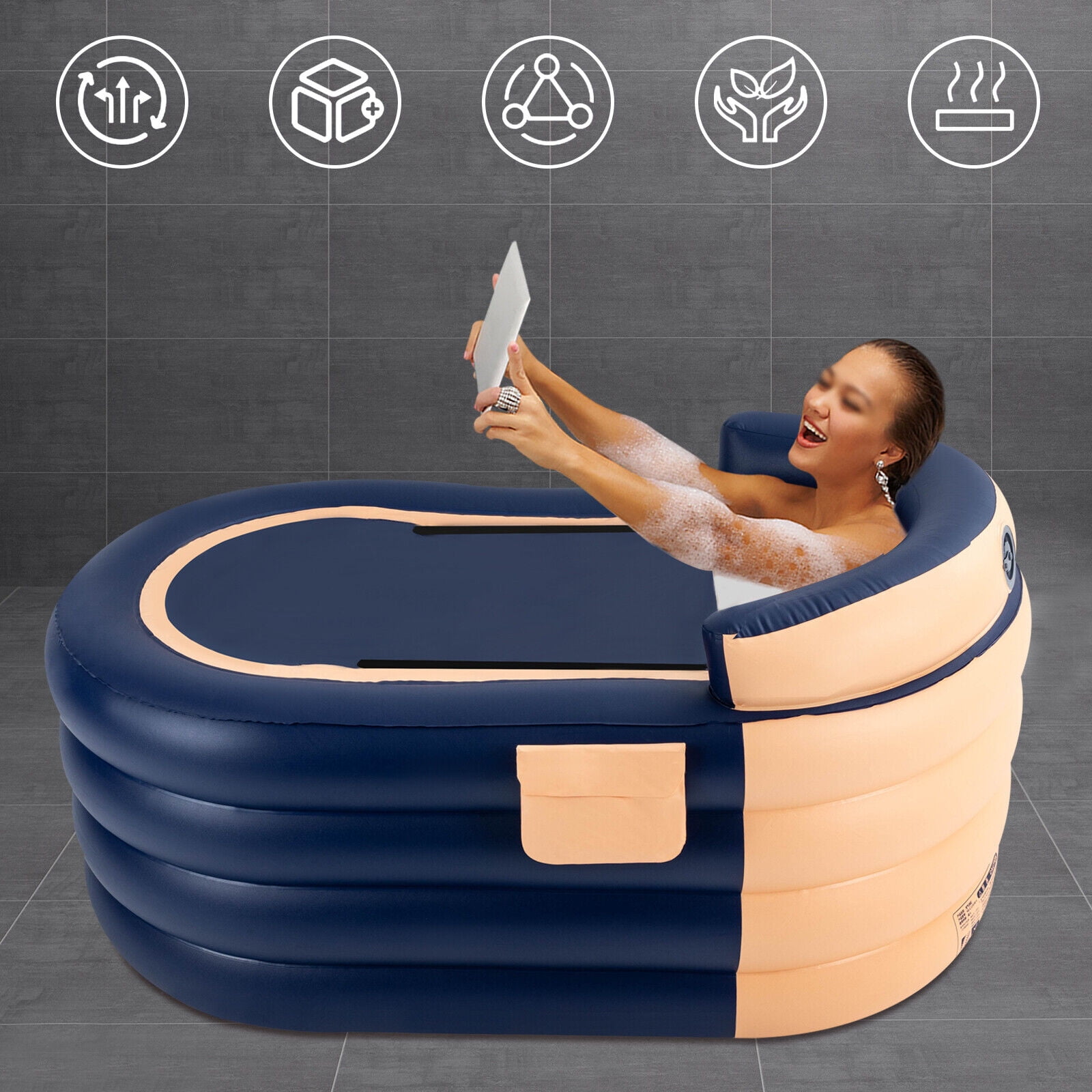 Miumaeov 4 Layers Inflatable Adult Bathtub with Air Pump Freestanding Portable Foldable Blow Up Spa Bath Tub