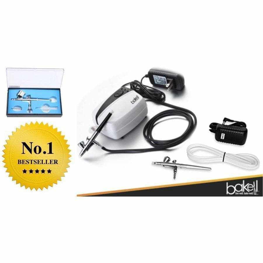 Bakell - Professional Series Airbrush Gun Kit (Classic Black) Including Four, 4g Jars of Luster Dust for Cake Decorating, Art and Crafting!