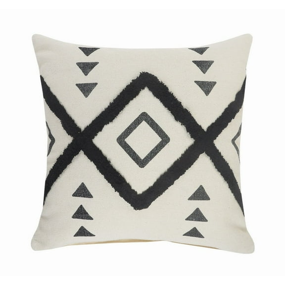 Ox Bay 20" x 20" Hand-Woven Cream/ Black Tribal Organic Cotton Pillow Cover