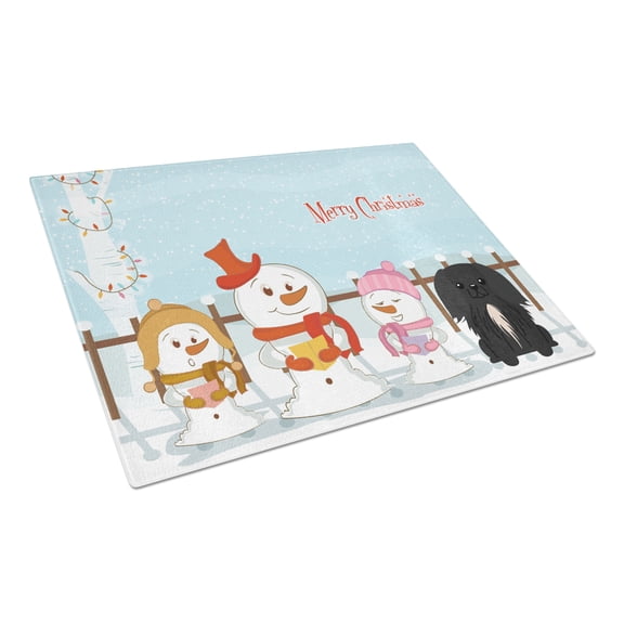 Caroline's Treasures Merry Christmas Carolers Pekingnese Black Glass Cutting Board Large