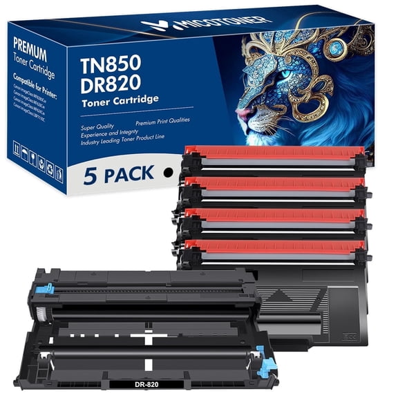 4 TN850 High Yield Toner Cartridge and 1 DR820 Drum Unit Compatible for TN-850 DR-820 Brother HL-L6200DW MFC-L5850DW MFC-L5700DW MFC-L5900DW HL-L5200DW HL-L5100DN DCP-L5500DN Printers