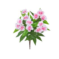 Artificial Impatiens Bouquet Flowers 5 Heads Silk Faux Flowers Pick for Indoor Outdoor Plants Decor Kitchen Planters and Balcony Decorations (Pink)