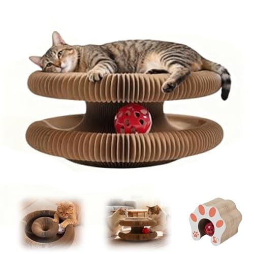 Twisty Paws Cat Toy, 2026 New Extra-Thick & Large Cat Scratching Board with Bell Ball, Twisty Paws Cardboard cat Toy, Interactive Enrichment Toy for Indoor Cats & Kittens (2 Pack)