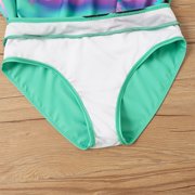 Fewfanhot Women's Tropical Palm Print Bikini Set, Halter Triangle Top & Ruffled Swim Skirt Adjustable Tummy Control Two Piece Bathing Swimsuit with UPF50