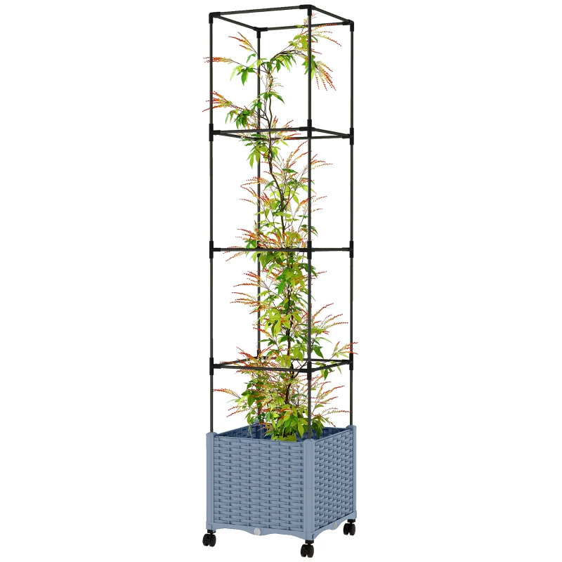 Mobile Raised Garden Bed, Adjustable Height Trellis Plant Cage