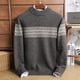 thumbnail image 2 of Suéter de cachemira para hombre, cuello redondo, lana pura, costuras de color, grueso, jersey de invierno, manga larga, cálido para ocio, 2 of 5