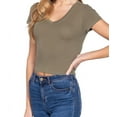 thumbnail image 3 of Simply Fashion Women’s Short Sleeve V- Neck Cotton Spandex Crop Top,Olive,Medium, 3 of 4