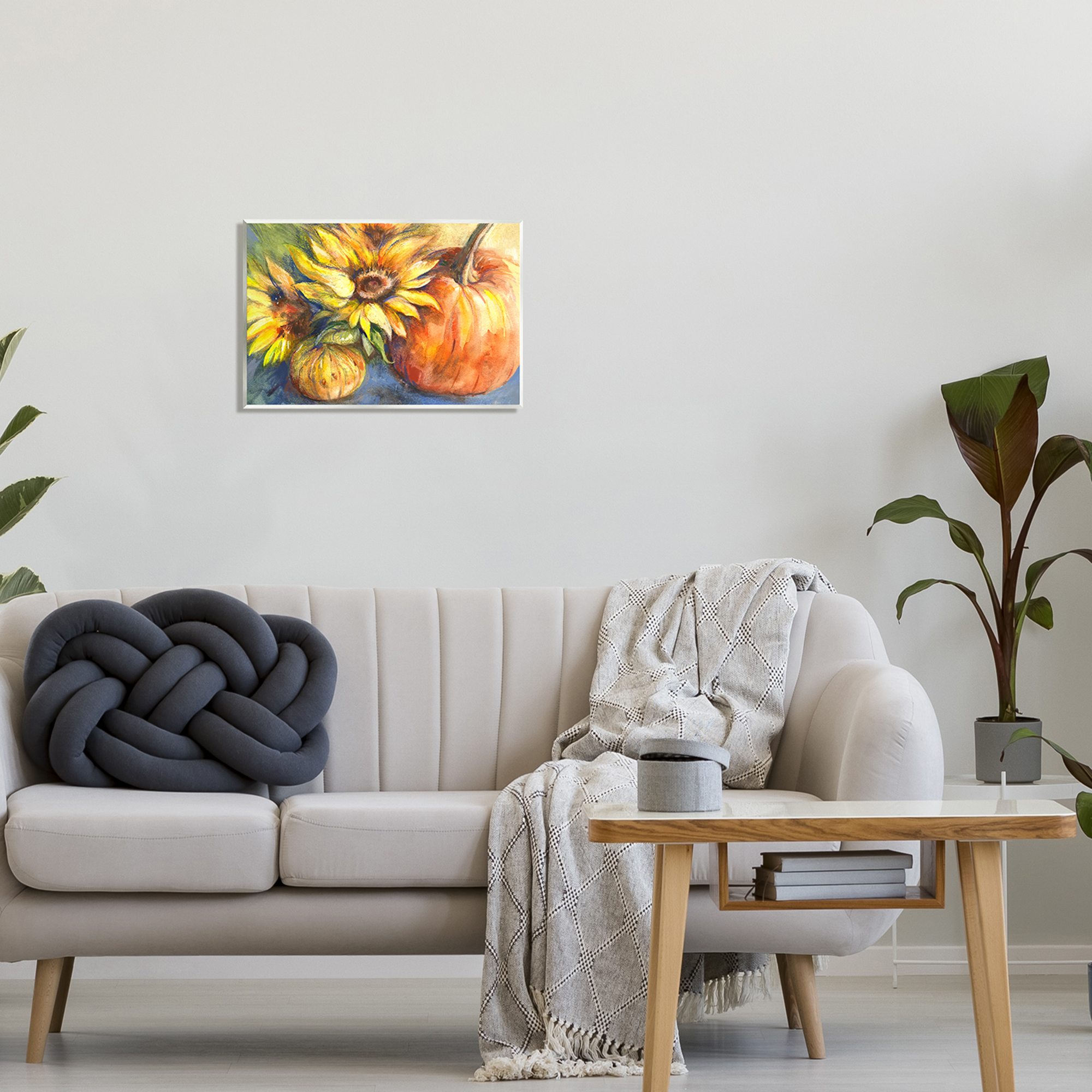 Stupell Industries Fall Sunflowers & Gourds Botanical & Floral Painting Unframed Art Print Wall Art, 19 x 13