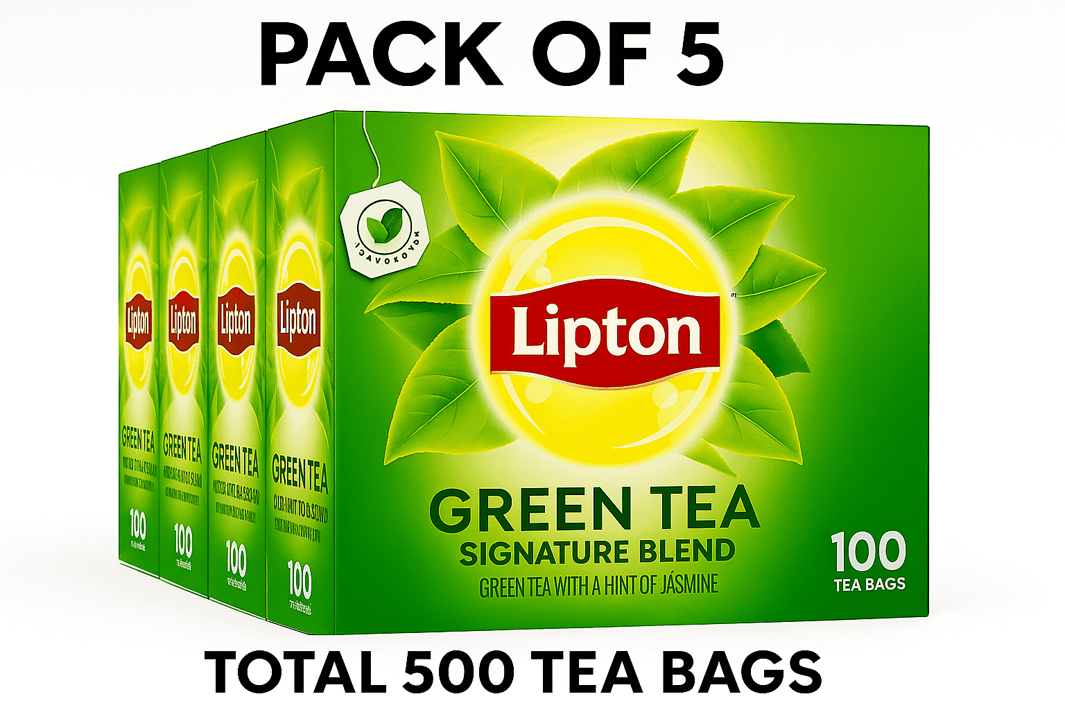 Lipton 100% Natural Hot Green Tea Bags with Hint of Jasmine 100 Ct - 5 Per Case