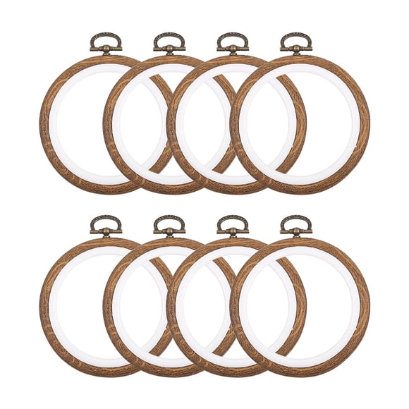 Juego de aros para bordar en miniatura, 8 unidades, redondos, 8 cm, imitación madera y plástico