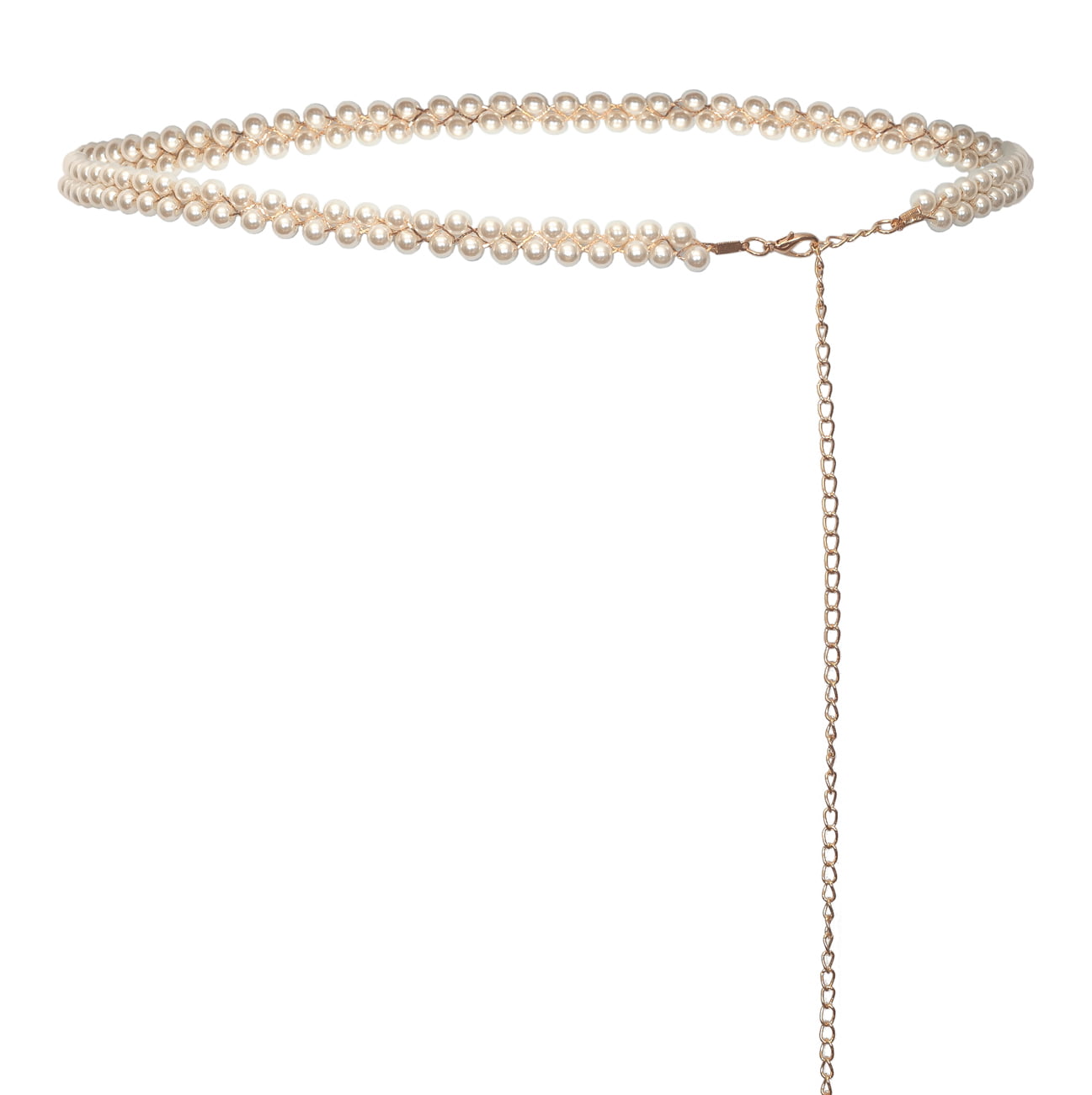 Femirah Womens Fashion Adjustable Pearl Waist Belt Chain Link 