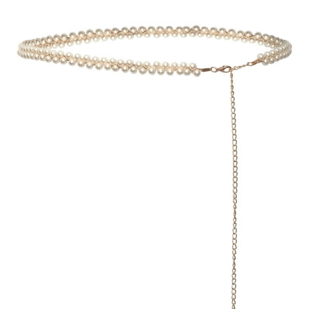 eVogues Plus Size Adjustable Pearl Chain Link Waist Belt