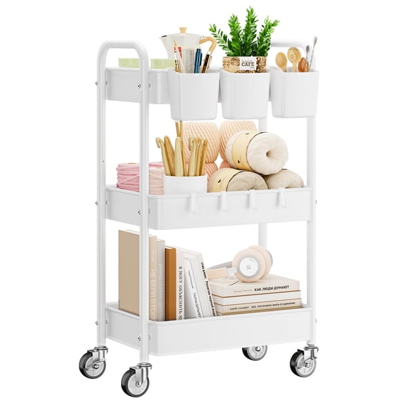 Carrito rodante YASONIC de metal de 3 niveles con ruedas bloqueables, color blanco
