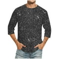 thumbnail image 1 of Camisas de Lino para Hombres Impresión Cuello Redondo Casual 3/4 Manga Blusa, Mezcla de Lino de Algodón para Primavera Verano Ocio Y Tops Diarios, 1 of 9