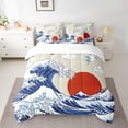 thumbnail image 2 of Manfei Tokyo Sea Waves Bedding Comforter Set 7pcs, Cartoon White Crane Animal Queen Bedding Sets, Japanese Style Sun Queen Sheet Sets, Super Cozy Room Decor, 2 of 7