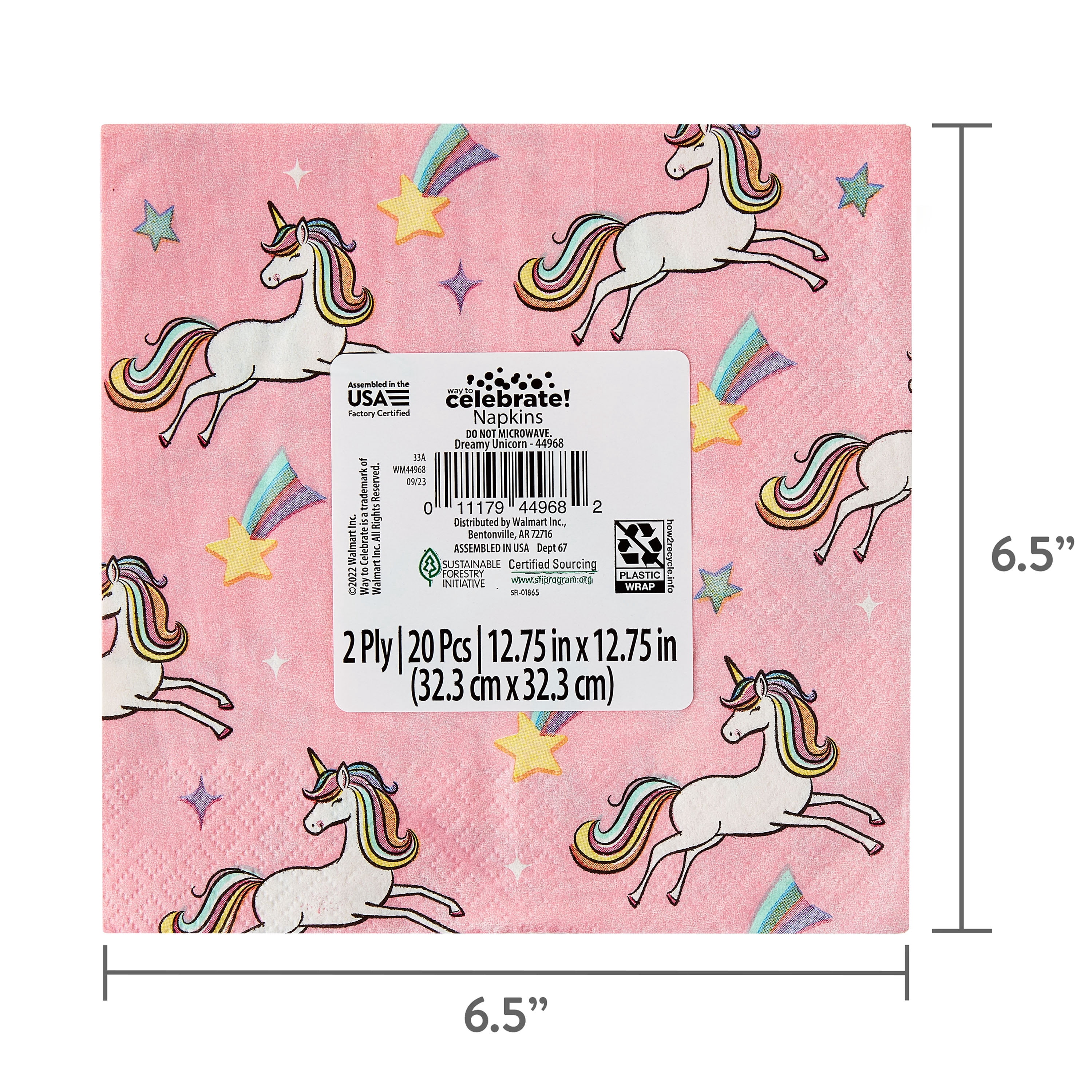 (6 pack) 6.5" x 6.5" Disposable Multicolor Dreamy Unicorn Paper Napkins, 20 Count, by Way To Celebrate