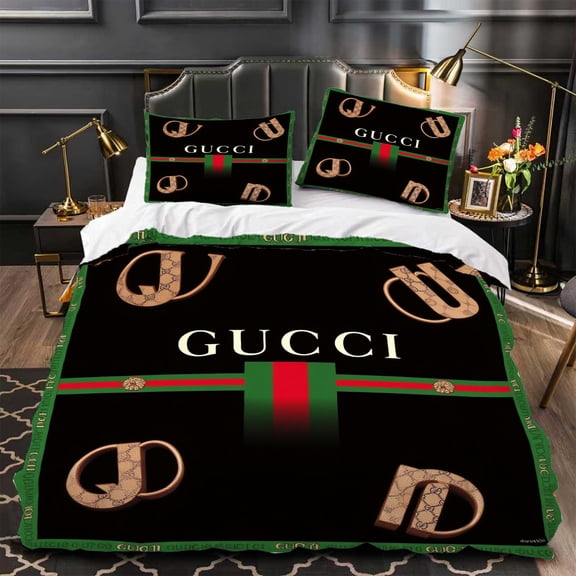 3-Piece Duvet Cover Set - Black & Green Bedspread with Iconic Decorative Patterns Modern Bedroom Decor