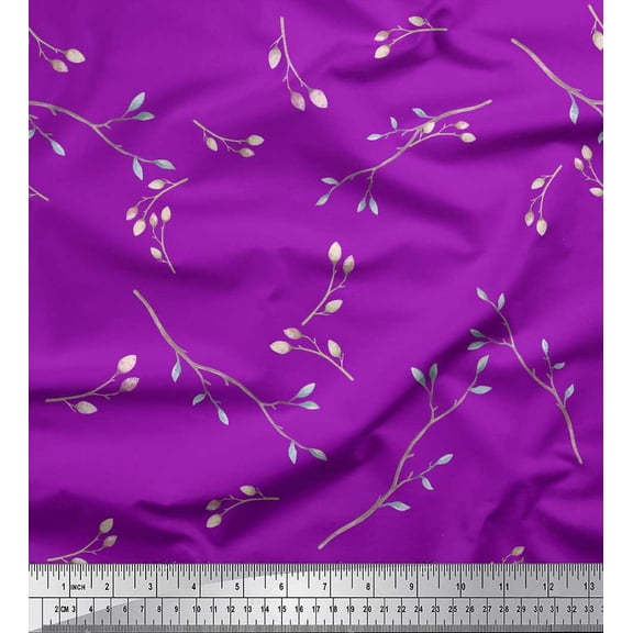 Soimoi Cotton Duck Fabric Leaves & Buds Flower Print Sewing Fabric Yard 42 Inch Wide