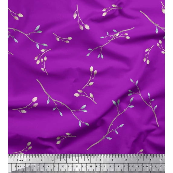 Soimoi Cotton Duck Fabric Leaves & Buds Flower Print Sewing Fabric Yard 42 Inch Wide