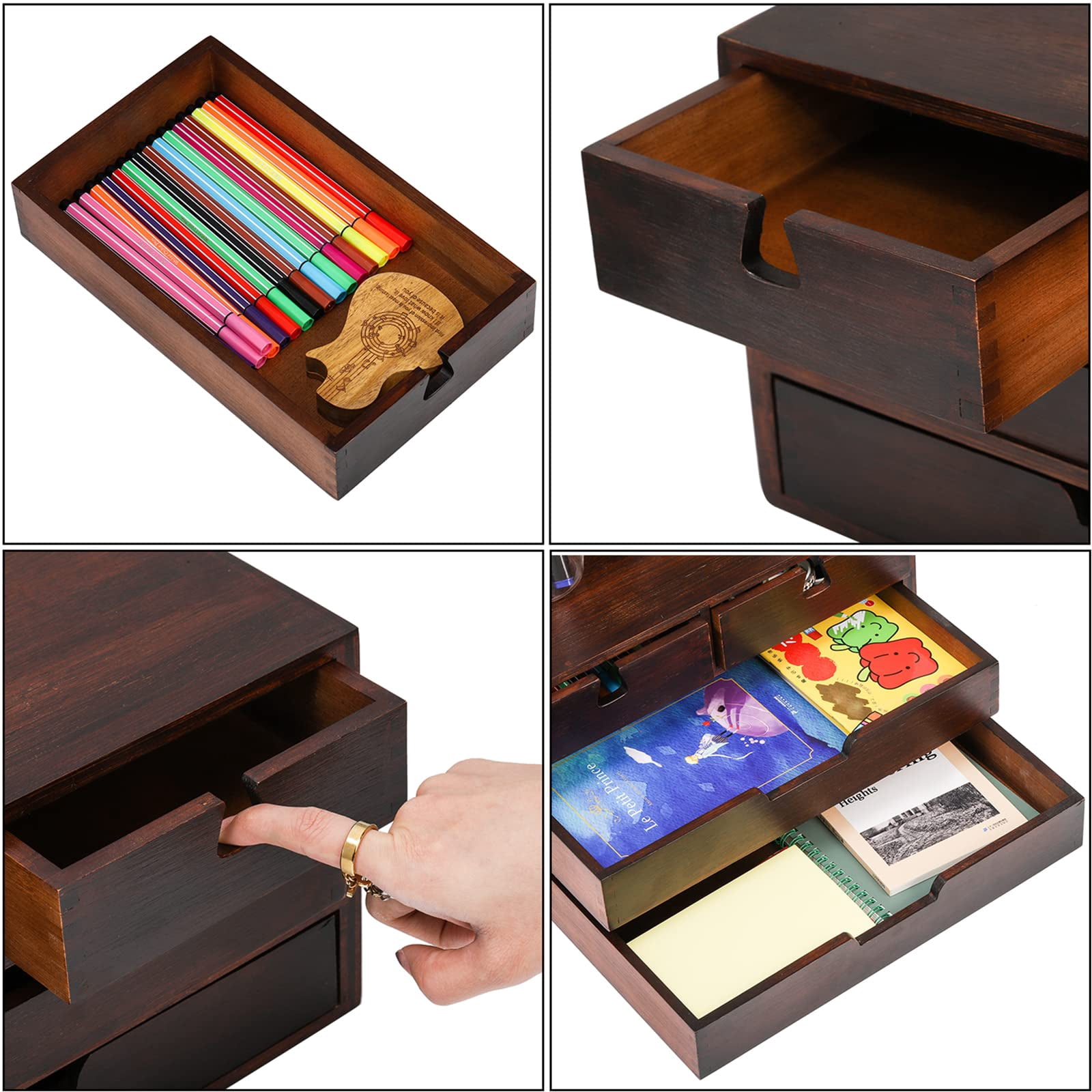 Desk Organizer  Desktop Drawer Dark Brown Tabletop Storage Cabinet Organization Box With 4 For Makeup Letter Home 3 Layer Fully Assemble