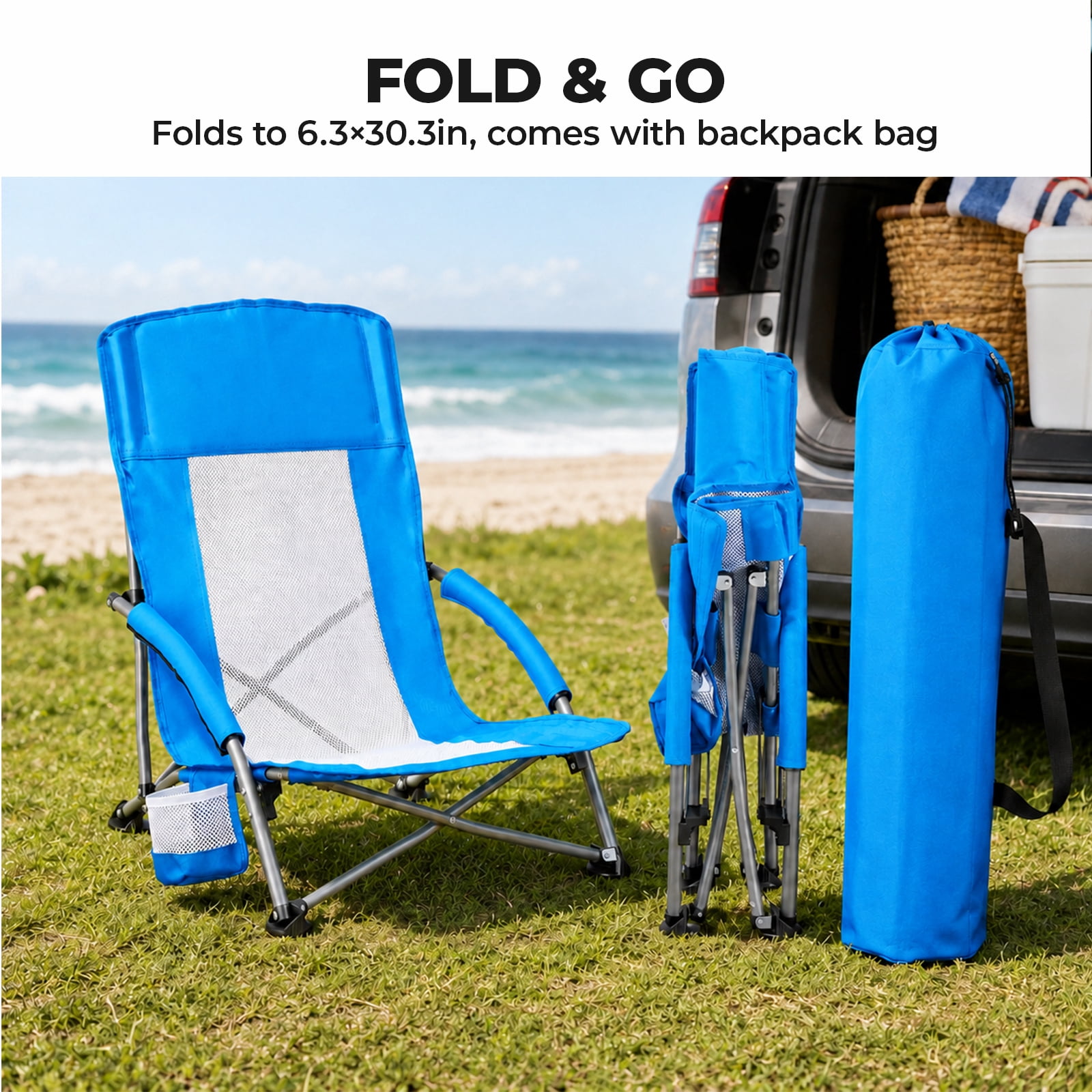 Alvantor Camping Chair - Folding Outdoor Chair with Mesh Back, Cup Holder, Heavy Duty 250 LBS, Portable with Carry Bag for Beach Picnic
