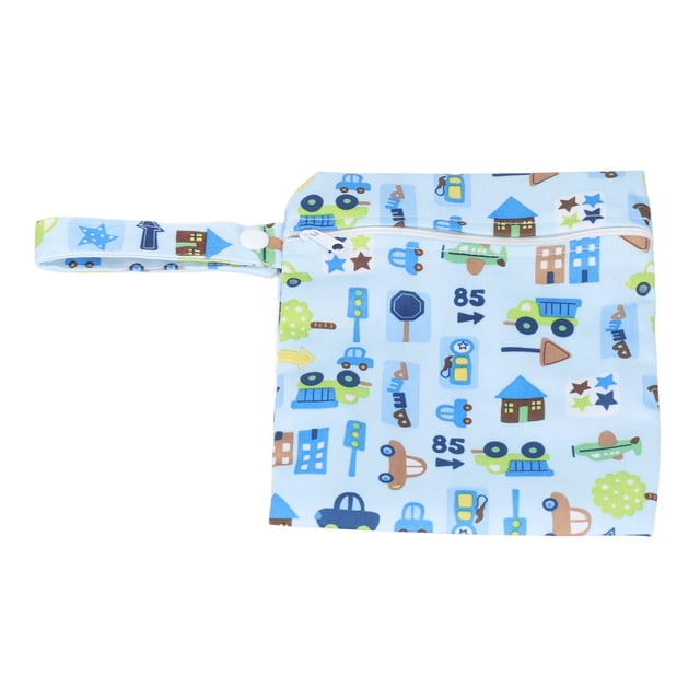 BOLSA SECO HÚMEDA PARA PAÑALES DE TELA PARA BEBÉ BOLSA DE ALMACENAMIENTO DE VIAJE DE DIBUJOS ANIMADOS CON DOBLE BOLSILLO RESISTENTE AL AGUA