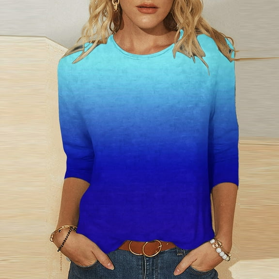 Kiplyki Trendy Women 's Printed Loose T-shirt 3/4 Sleeves Blouse Round NeckTops