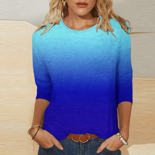 Birdeem T-Shirt Mode Femme Imprimé Ample Manches 3/4 Blouse Col Rond Hauts Décontractés