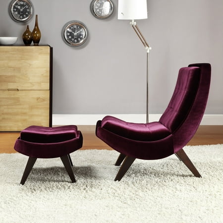inspire q albury purple velvet lounging chair with ottoman walmart com