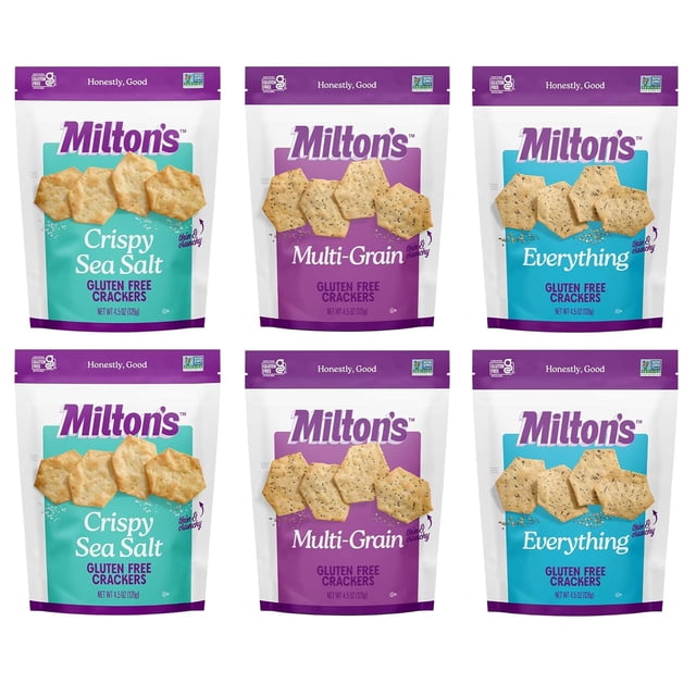 Milton’s Gluten Free Crackers Variety Bundle (Crispy Sea Salt, Multi-Grain, Everything) - Non-GMO Project Verified, Kosher, Certified Gluten Free Snack, Whole Grains In Every Bite - 4.5 Oz,