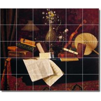 Ceramic Tile Mural-William Harnett Still Life Kitchen Tile Mural 1. 25.5" w x 21.25" h using (30) 4.25 x 4.25 ceramic tiles