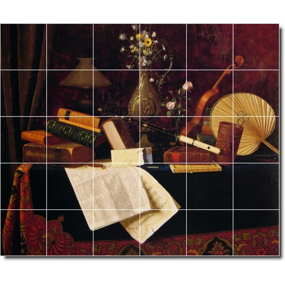 Ceramic Tile Mural-William Harnett Still Life Kitchen Tile Mural 1. 25.5" w x 21.25" h using (30) 4.25 x 4.25 ceramic tiles