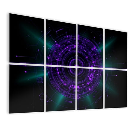 Futuristic 8 Pack Art Acoustic Panels Sound Absorbing Abstract Circuit Purple Green Neon Lights Decorative Soundproof Wall Panels Self Adhesive for Nursery Game Room Bedroom 48 x32