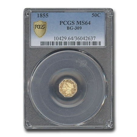 1855 Liberty Octagonal 50 Cent Gold MS-64 PCGS (BG-309)