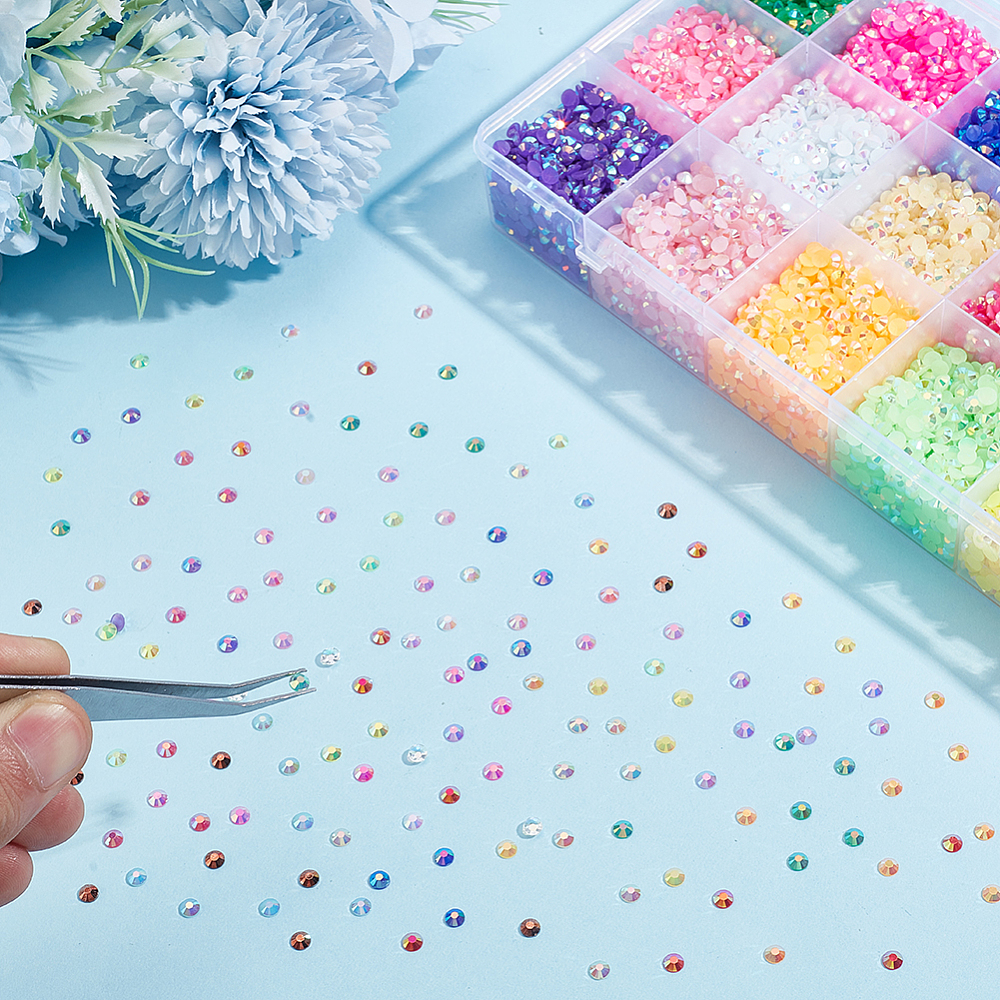 1set 21600pcs 18 colors Half Round Opaque Resin Cabochons Nail Art Decoration Accessories Mixed color 4x1.5mm 1200pcs/color