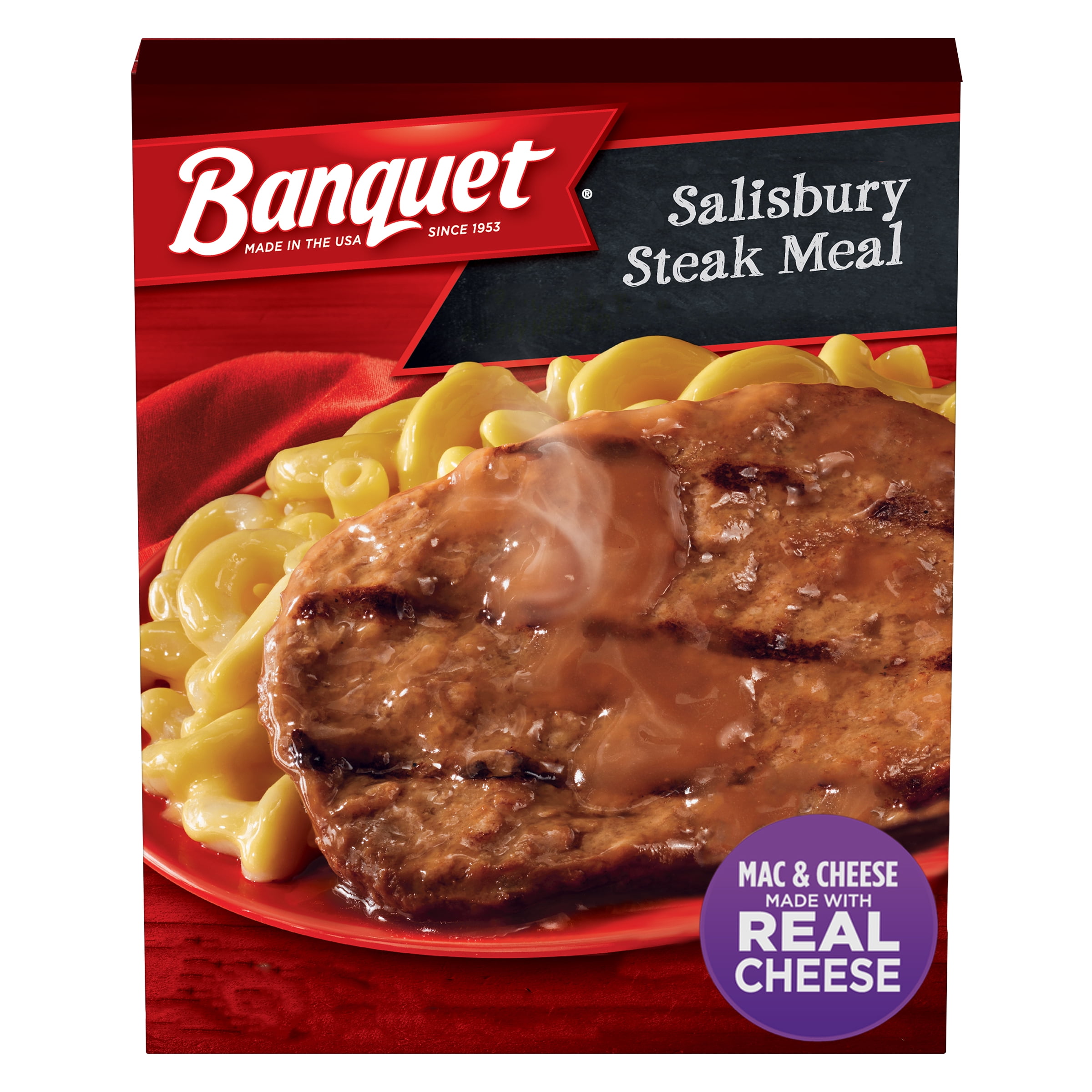 Banquet Basic Salisbury Steak with Mac and Cheese Frozen Single Serve Meal, 8 Ounce